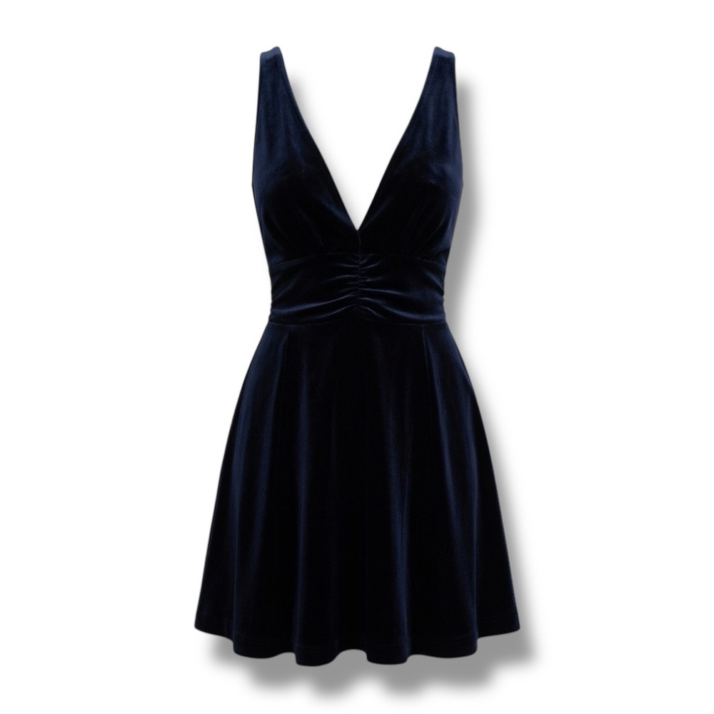 Express NWT Velour Little Black Dress Fit and Flare Plunge Neck Size Medium